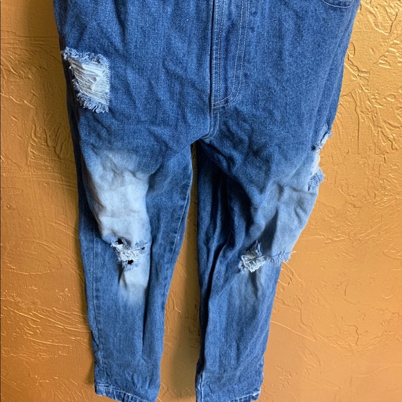 Blue Denim Cropped Overalls - Picture 2 of 6